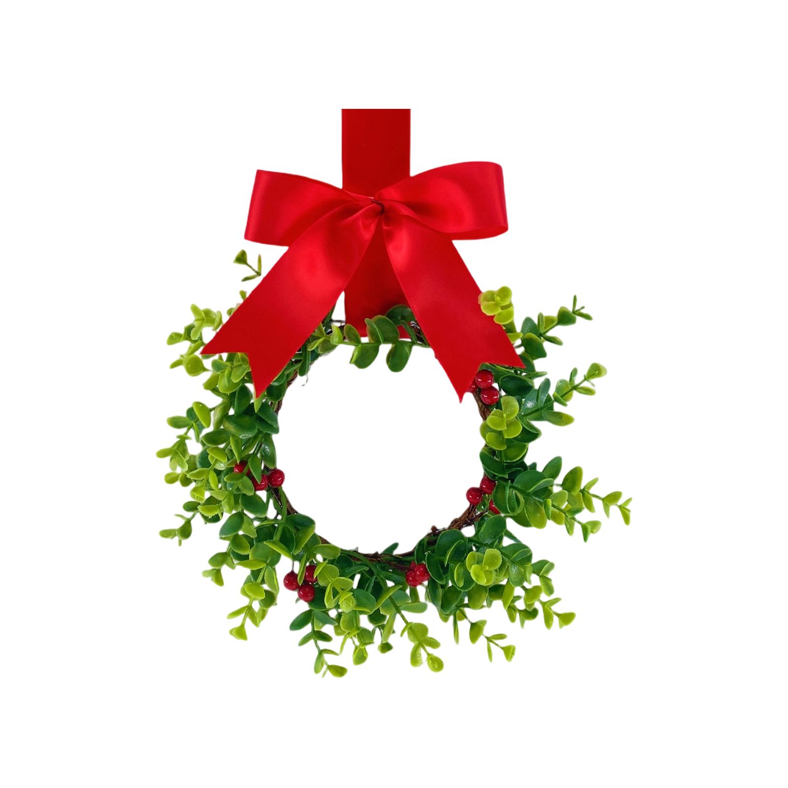 

Christmas Bow Wreath American Christmas Creative Door Hanging Simulation Red Berry Red Ribbon Wreath One Size