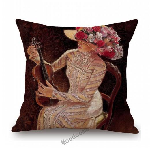 Elegant Lady With Hat Europe Victorian Era Classic Beautiful Woman Oil Painting Linen Sofa Throw Pillow Case Car Cushion Cover