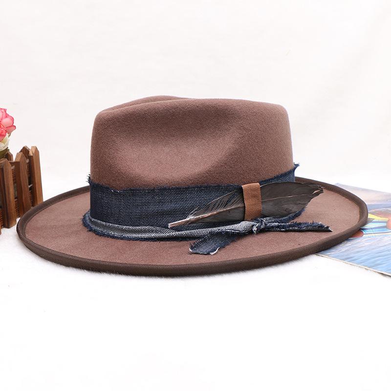 

Тибетская шерсть Ковбойская шляпа Западная шляпа джентльмена Фетровая шляпа Дышащая Джазовая мужская зимняя шляпа L（58-60cm） темно-коричневого
