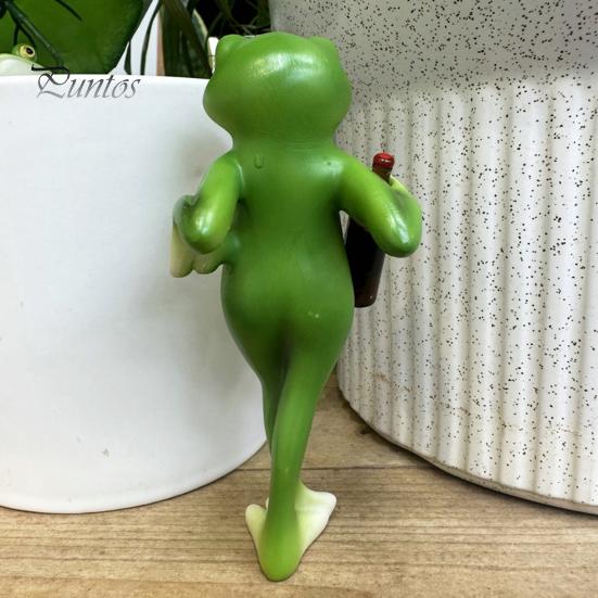Mini Frog Figurine for Home Miniature Planter Decoration Resin Flower Pot Hugger Waterproof Garden Decor Statue Edge Lover Present