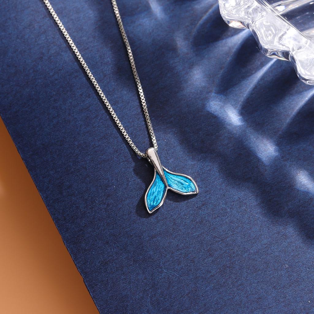 Mermaid Fashion 925 Silver Jewelry Blue Fish Tail Pendant Necklaces