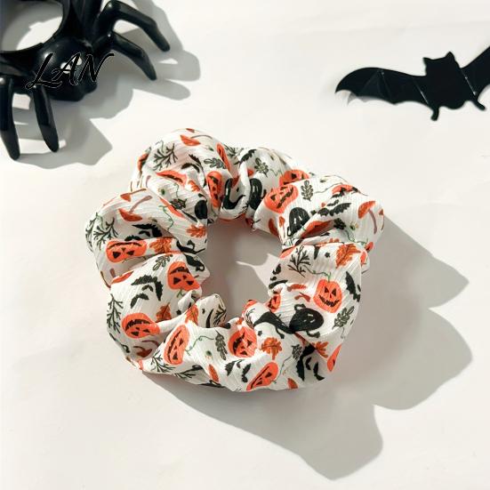High Elasticity Hair Ties Halloween Ties, Scrunchies, Soft Stretchy Bands with Ghost Witch Hat Tie Bat Spider Web Design, Pleated Ponytail Holders for