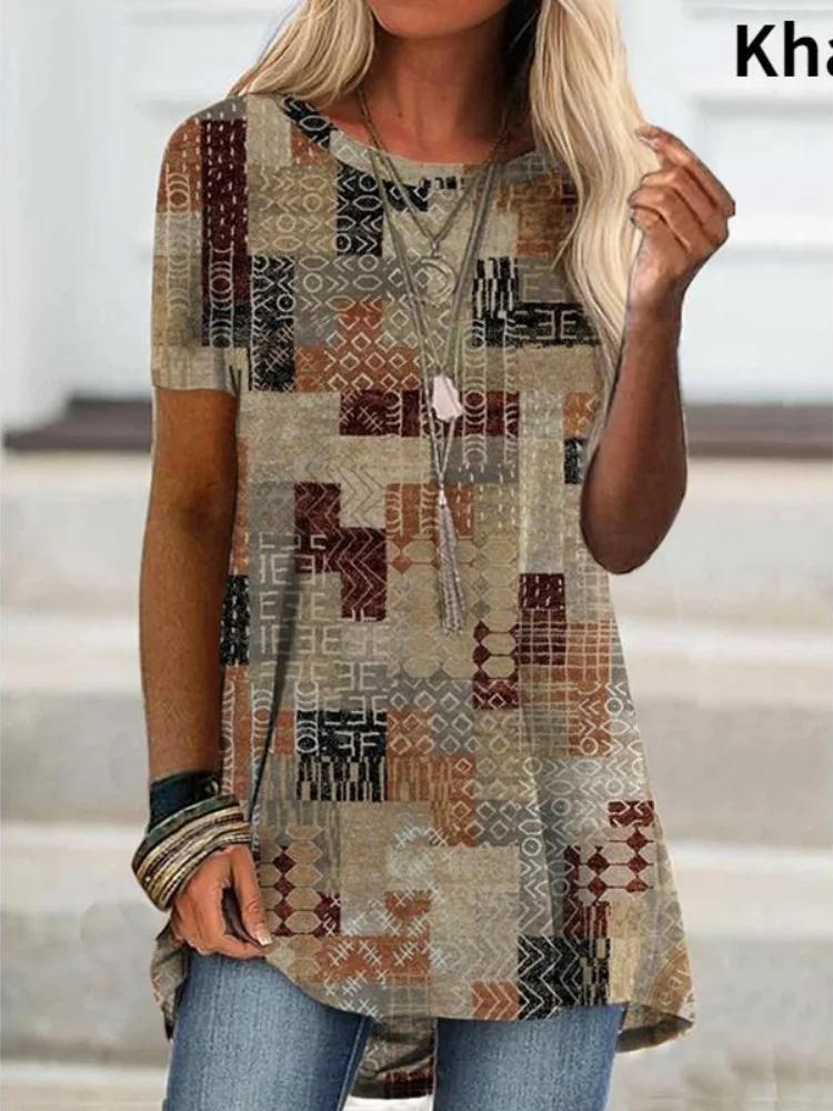 2025 Summer Women Clothing S-5XL Fashion Casual Blouse Floral Graphic Printed Short Sleeve Casual Tunic Loose O-Neck Tops