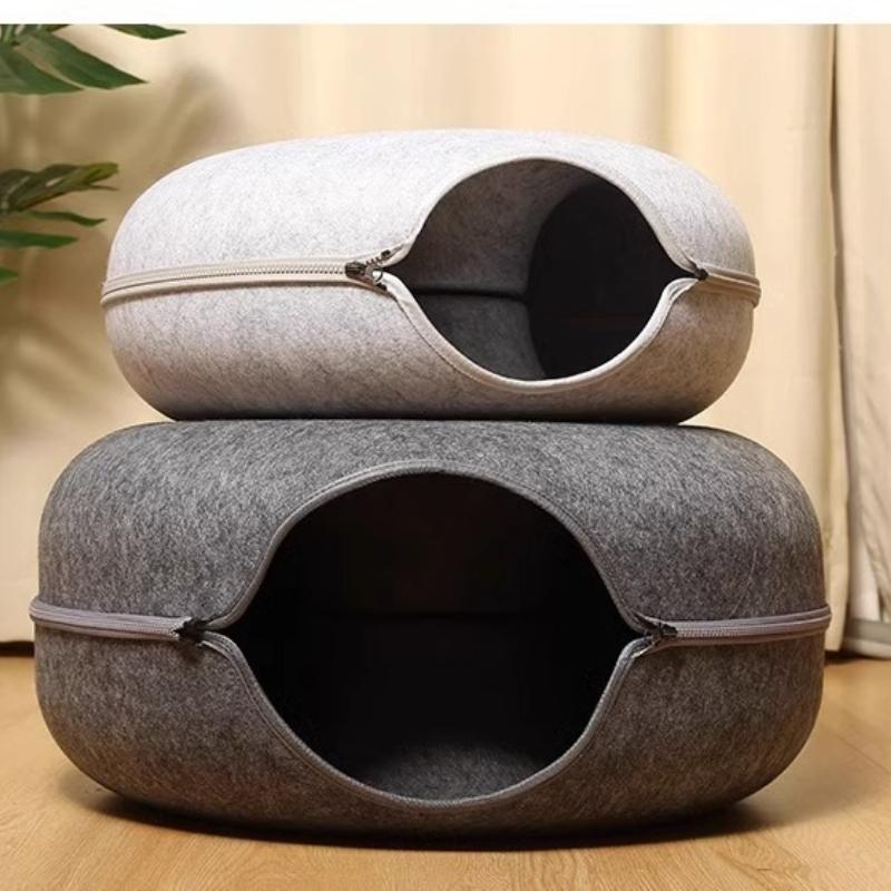 Circular Interactive Cat House Felt Donuts Cat Nests Tunnels Play Small Dogs Pet Houses One Nest Dual-use Suitable for Families with Multiple Cats