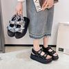 Sports Sandals Girl 2025 New Summer Fairy Wind Platform Muffin Shoes Velcro Sequins Seaside Beach Shoes