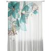Flowers Bloom Turquoise Plants Roses Tulle Sheer Window Curtains for Living Room Kitchen Children Bedroom Voile Hanging Curtain
