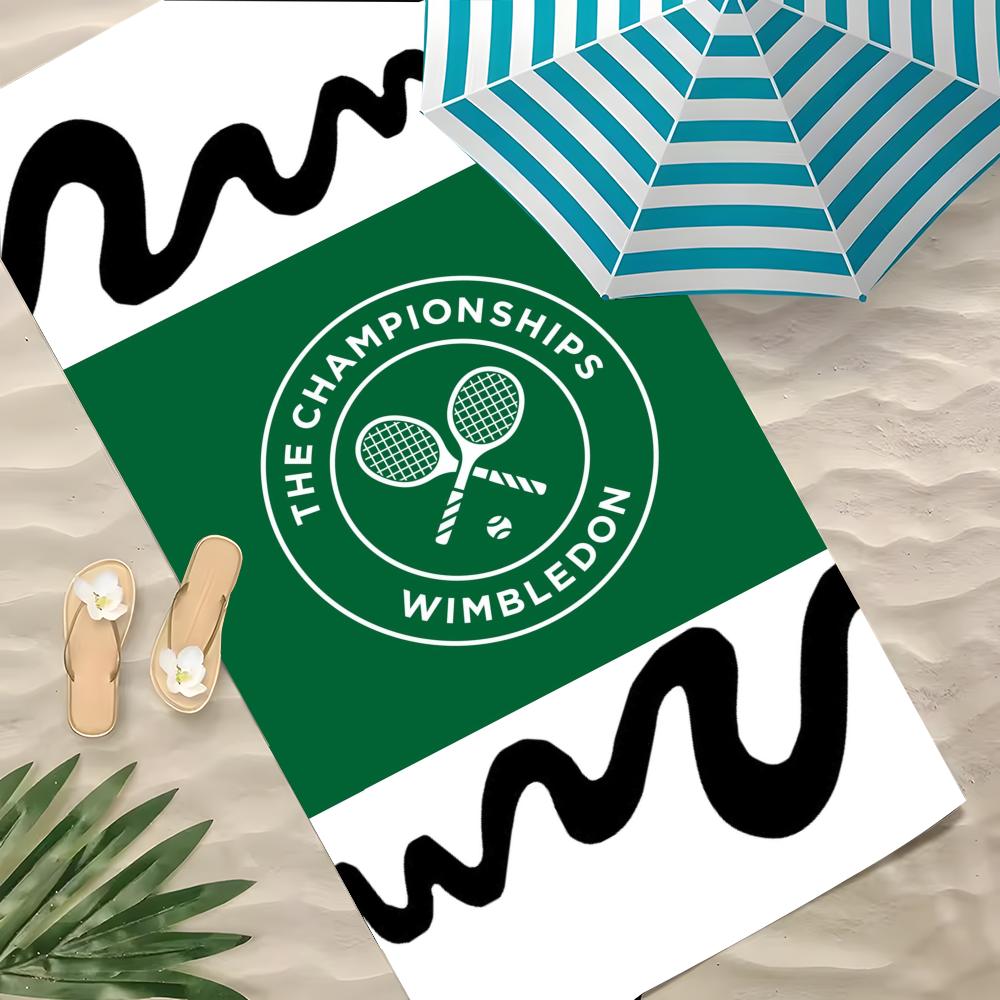 W-Wimbledon Muster Cartoon Handtuch Polyester Strandtuch Schnelltrocknend Sandfrei Badetuch für Sommer Pool Reise Urlaub