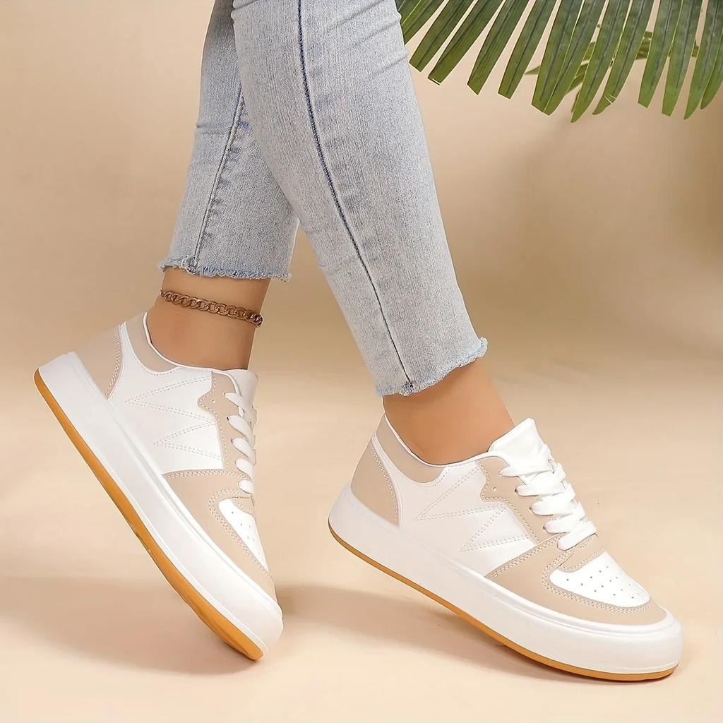 Fashion Women Contrast Color Sneakers 2024 Casual Lace Up Outdoor Shoes Comfortable Low Top Skate Shoes Designer Platform Sports Shoes