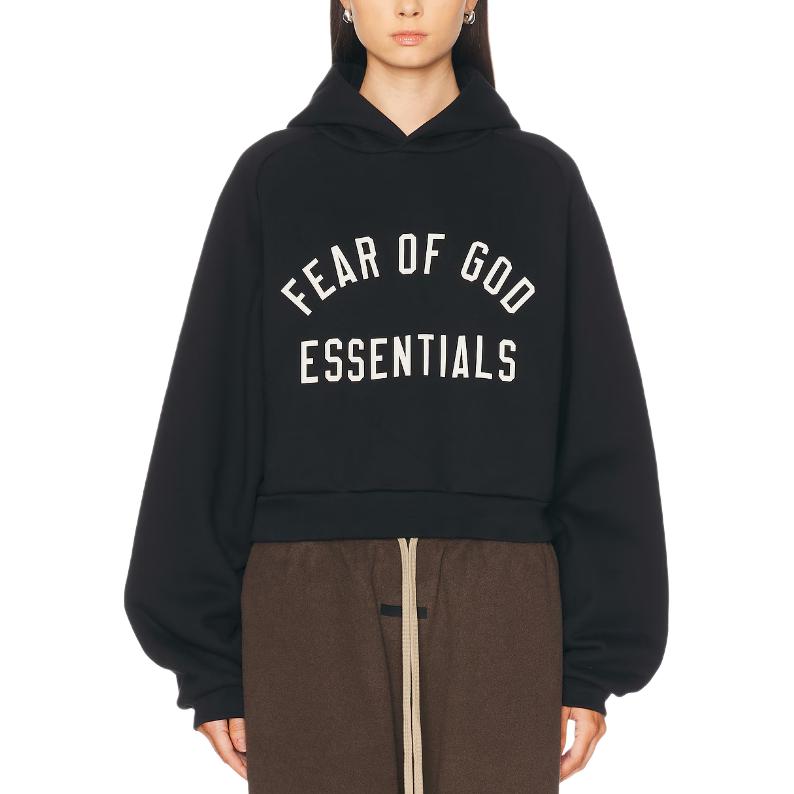 Fear of God Essentials Fleece Cropped Hoodie Black Women Tops 192HO247350FW