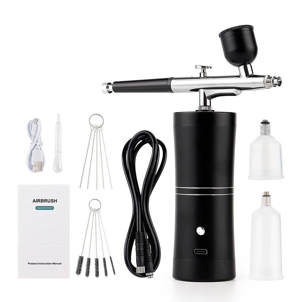 Portable 0.3mm Black Single Action Airbrush Mini Air Compressor Kit Nano Fog Mist Spray Gun for Cake Makeup Nail Art Tools