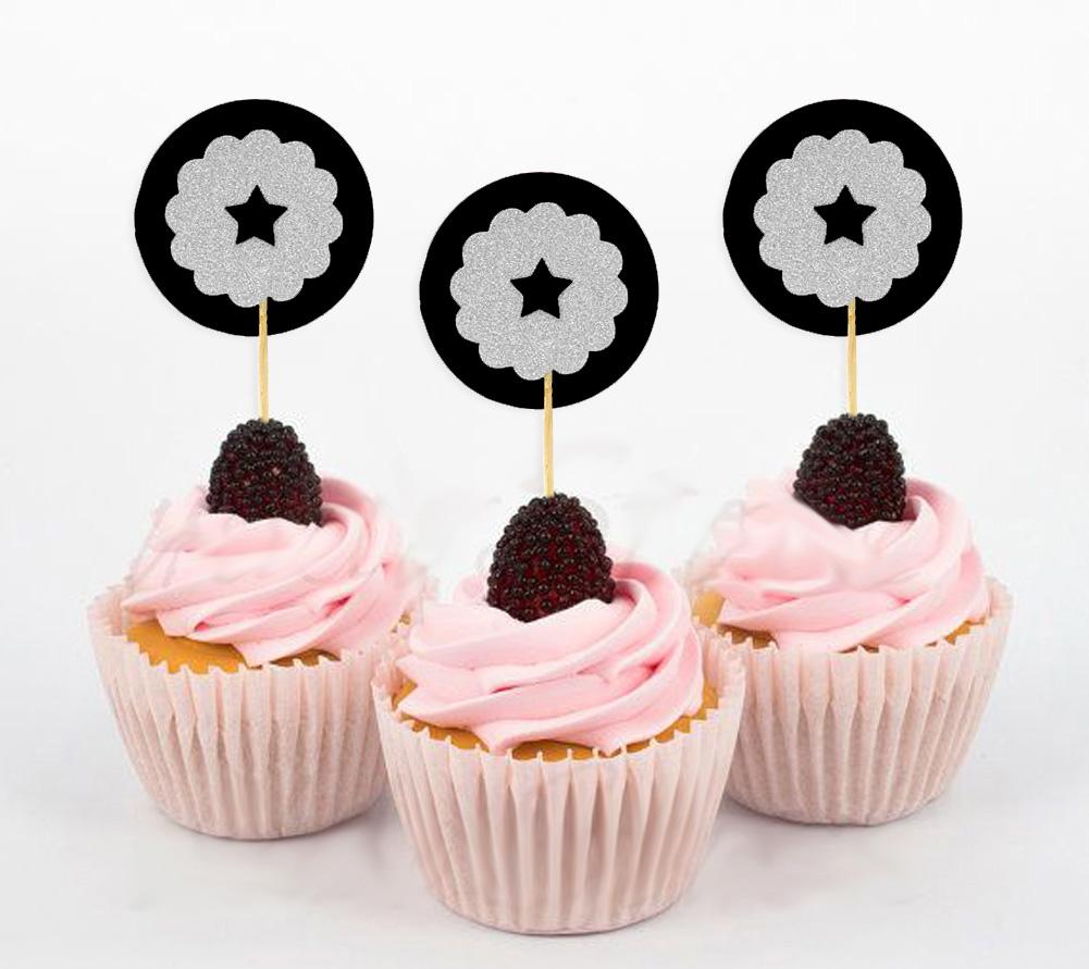 Darling Souvenir | Toppers de cupcake em formato de estrela com glitter | Decorações de sobremesa para festa de chá de bebê e casamento - Pacote de