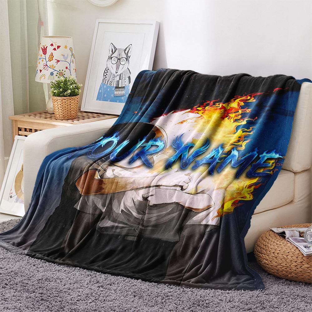 1PC Flame Friendship Custom Name Patterned Flannel Blanket Suitable For All Seasons For Home Decor Warmth And Comfort Gifts Holiday Present