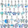 Sky Blue Color Series Charms Beads Copper Butterflies Flower Moon Pendant Fit Original Bangle Bracelet Diy Jewelry