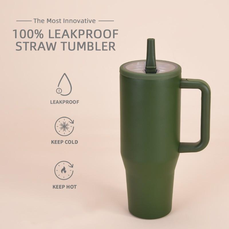 1200ml Double Wall Vacuum Insulated Travel Tumbler With Leakproof Foldable Straw Lid Car Office Outdoor