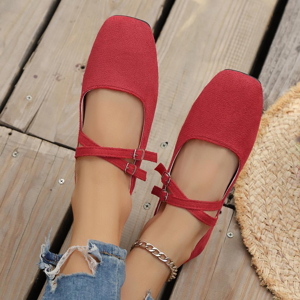Scarpe Piatte Mary Jane da Donna a Punta Quadrata con Cinturino a Doppia Fibbia Mocassini Casual Slip-On Calzature Comode con Suola Morbida