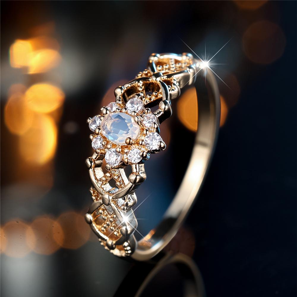 

Trendy White Zircon Oval Stone Vintage Gold Color Wedding Bands Engagement Rings For Women Men Minimalist Jewelry 9