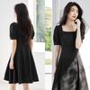 Bubble Sleeve Square Neck A-line Little Black Dress