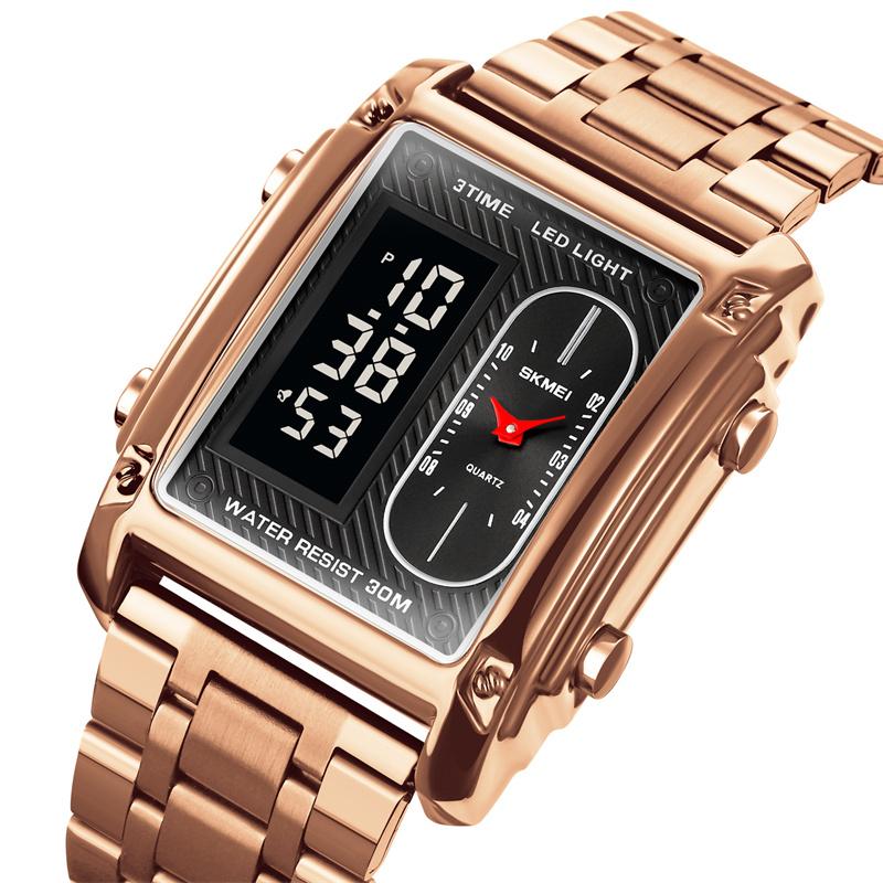 Skmei Three Time Zones Men's Digital Sport's Watches LED Waterproof Chronograph Quartz Wristwatch Male Alarm Clock