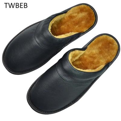 Oryginalne skórzane kapcie dla par, antypoślizgowe, męskie, damskie, domowe, modne, codzienne, modne, z PVC, miękkie podeszwy, zimowe