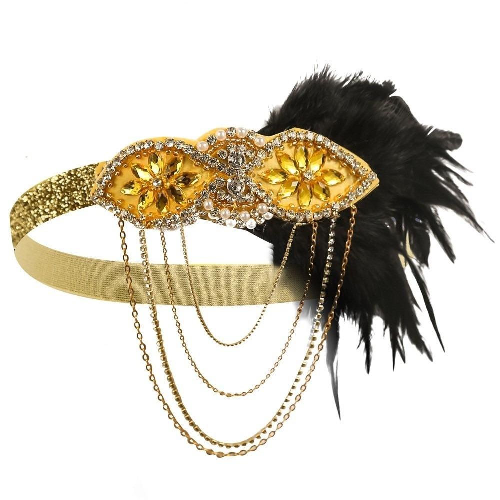 Tassels Headband Beaded Rhinestone Hair Band Feather Hairband Gatsby Cosplay Dress Headwear