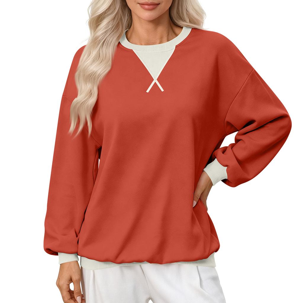 Women's Loose Fit Color Block Sweatshirt, Long Sleeve Pullover Casual Shirt for Everyday Wear