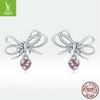 Yinziyun Sterling Silver Bow & Heart Earrings - S925 Christmas Jewelry for Women (SCE962)