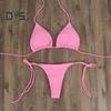 2 Pcs/Set Ladies Triangle Bikini Halter Neck Swimwear with Chest Pads Lace-up Thong Swimsuit Sexy Beachwear Bathing Suit for Beach Vacation Pool