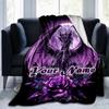 1PC Custom Name Purple Dragon Fantasy Art outdooor Flannel blankets Throw Blanket All-Season Throw Gift Bedspread for Couch, Bed, Camping Holiday Birt