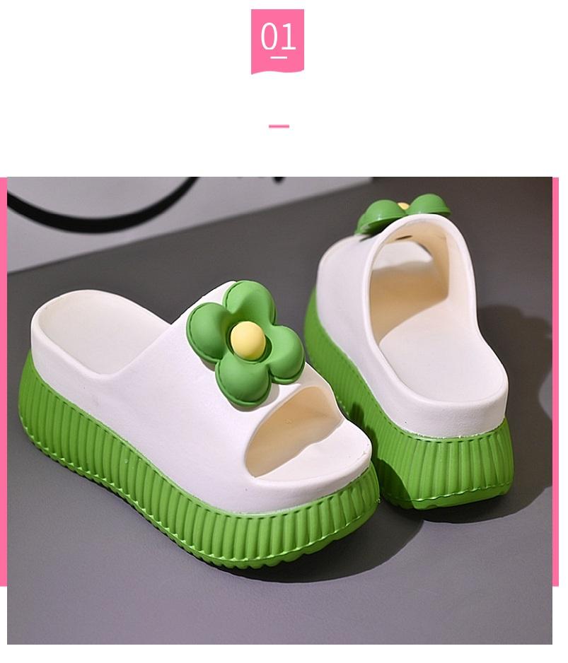 2024 Green Flower High Platform Slippers Women's Anti Odor Summer Slide Shoes College Student Gilrs Increased Slipper Mules Shoe
