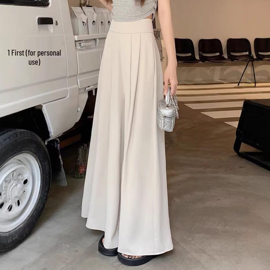 Plus Size High Waist Wide Leg Pleated Skirt-Pants for Women - Summer Loose Fit, Floor Length, Slimming, Casual Drape