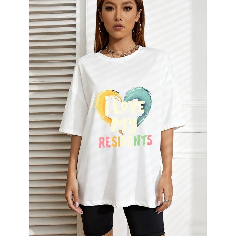 

Белая футболка оверсайз Я люблю своих резидентов Графическая футболка с принтом сердца Для повседневной носки и повседневных нарядов XXXXL белый