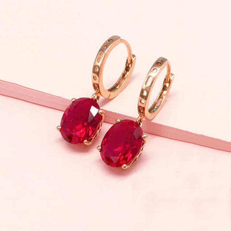 Exquisite Russian Purple Gold Colored Gold Egg Surface Redstone Shiny Surface Earrings Rose Gold Plated Fashion Noble Earrings