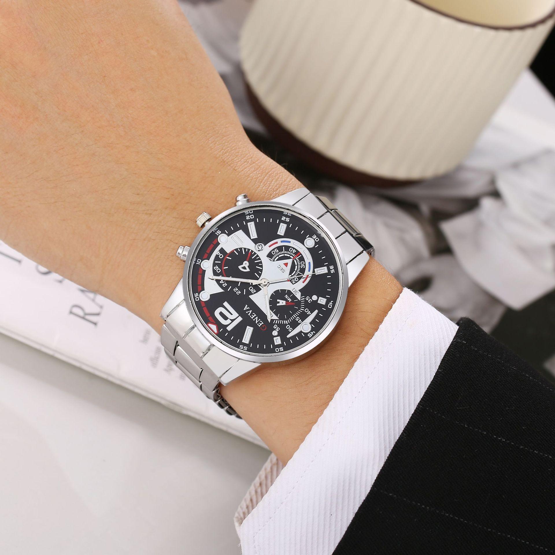 

Men S Steel Belt Calendar Quartz Watch Luminous Pointer Source One size fits all серебряный