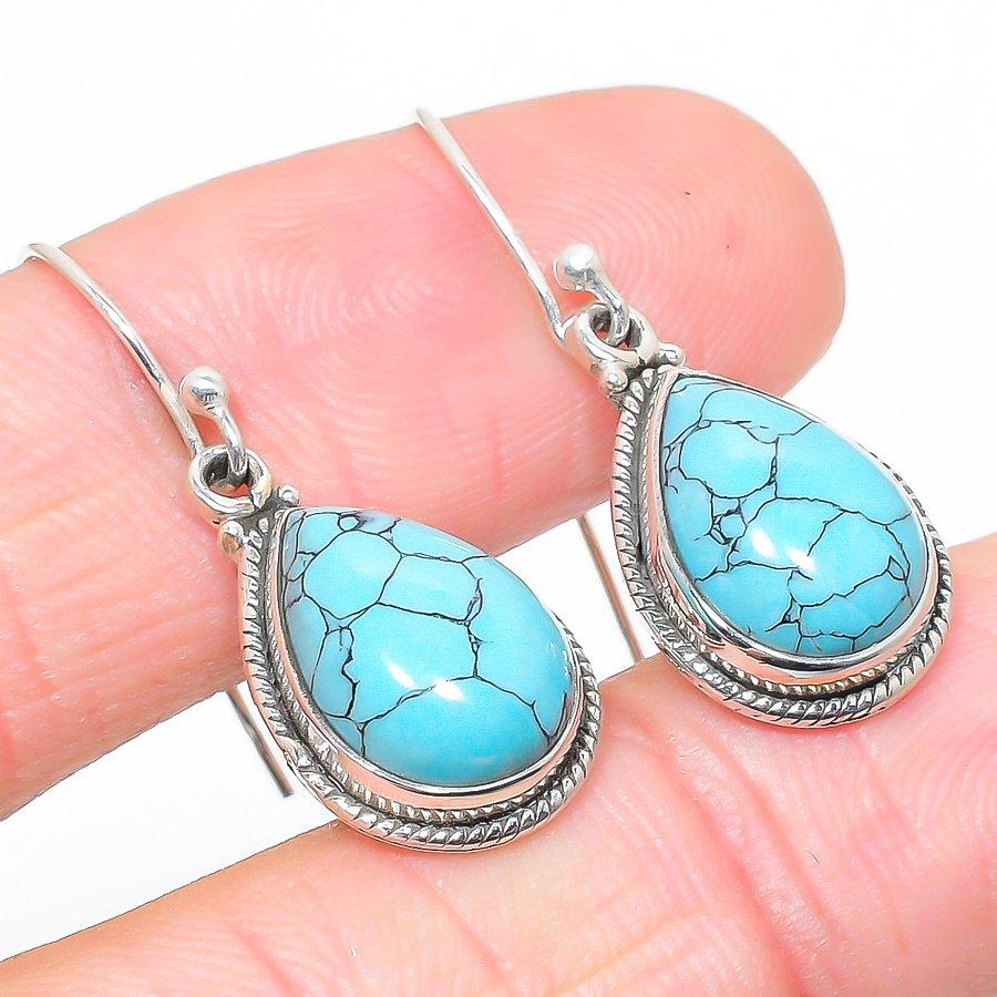 Orecchino Fatto a Mano in Argento Sterling Massiccio 925 con Pietra Preziosa Turchese Naturale 1.25" N4l61
