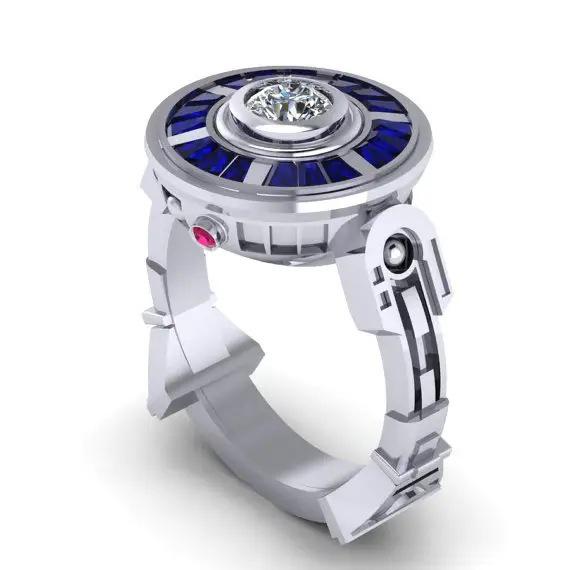 Zhenrong Star Wars R2D2 Roboter UFO Saphir-Verlobungsring