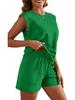 Women's 2026 Summer Solid Color Two-Piece Set: Round Neck Top & Pocket Shorts
