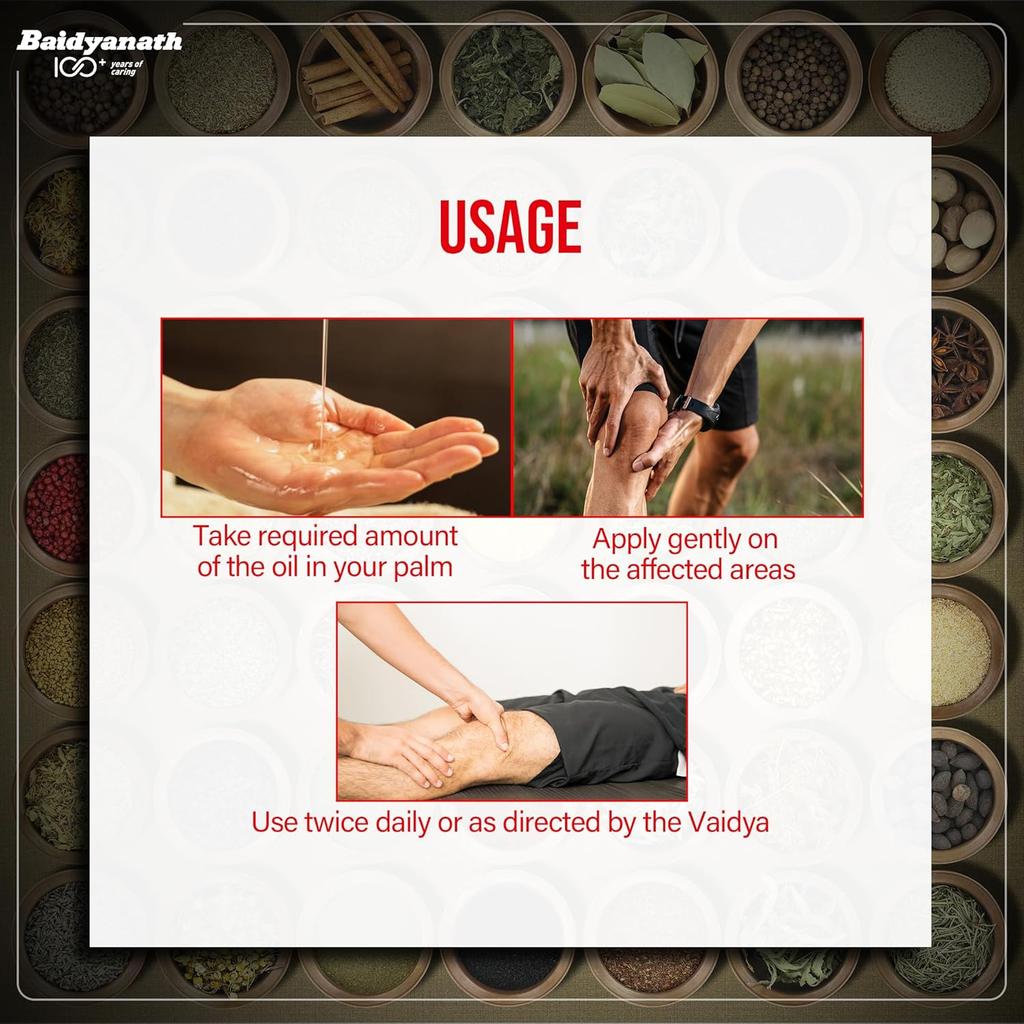 Baidyanath Rhuma Oil 50 ml Pack for Joint and Muscle Pain Relief with 11 Herbal Extracts for Sprains and Sports Recovery