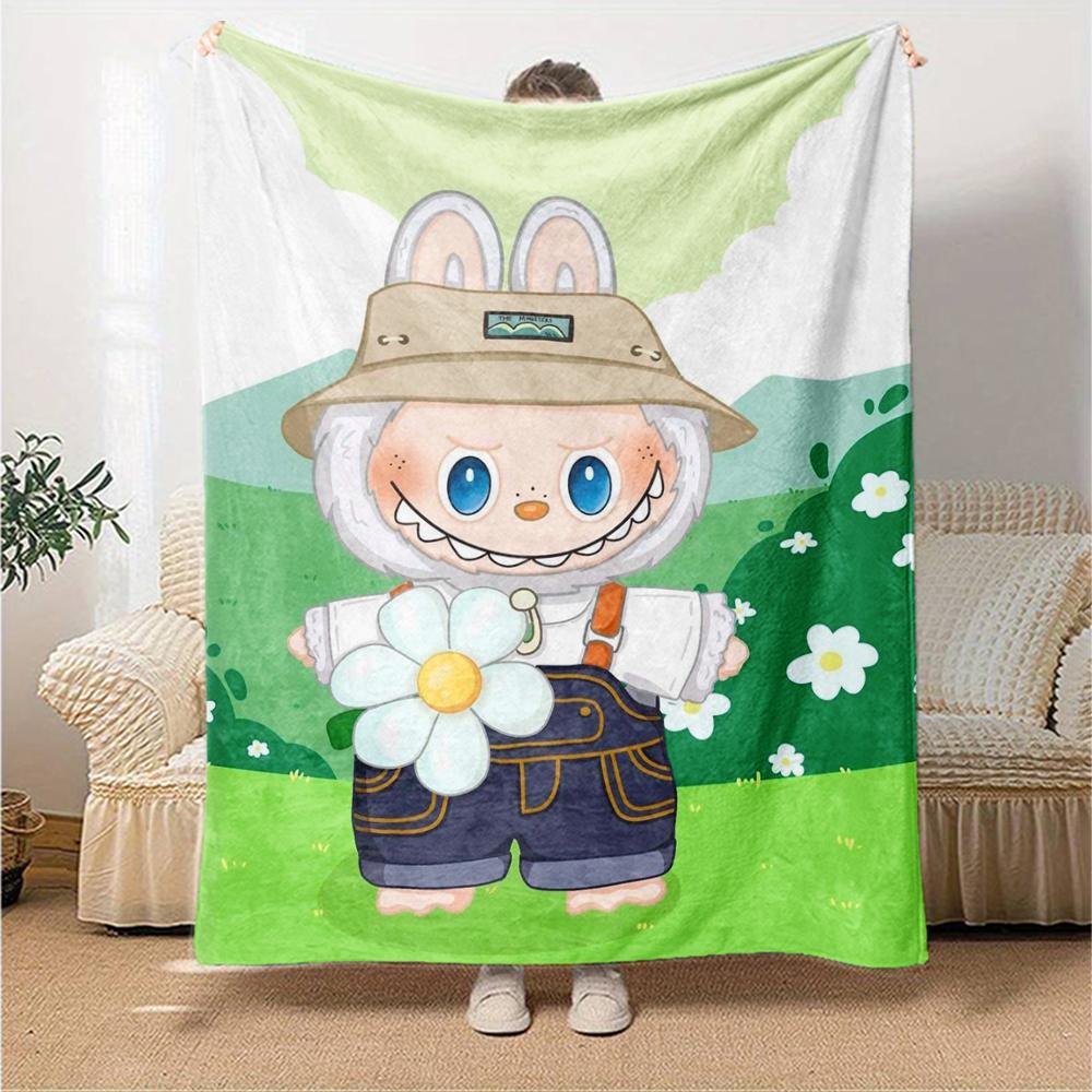 1Pc Cute Labubu Blanket Soft Comfortable Polyester Blanket All Season Use Suitable Bedroom Office Outdoor Perfect Christmas Gift Choice Print Home Bla