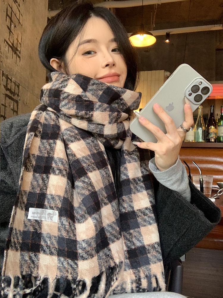 Women Winter Knitted Scarf Headscarf Ladies Men Casual Classic Plaid Tassel Scarve Mujer Male Foulard Long Wrap Shawl New Korean