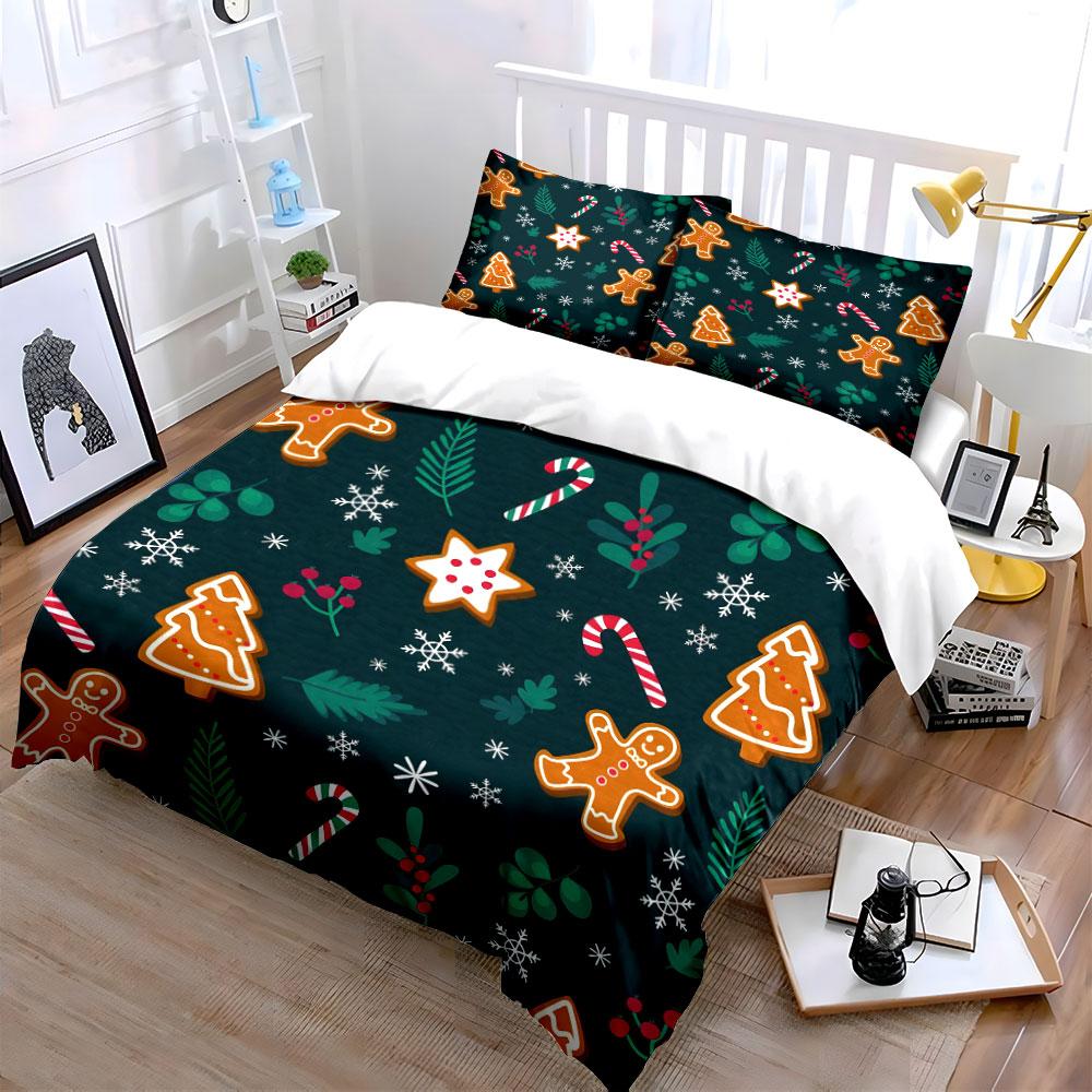 Christmas Gingerbread Print Set Bedding Duvet Cover Set Duvet Cover Pillowcases (1 * Duvet Cover 2 * Pillowcases, Without Duvet Insert)