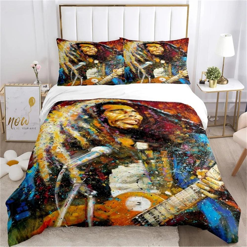 Bob Marley Löwe Ahornblatt Bettwäsche-Set Weiche Deckenbezüge Mit 1/2 Stück Kissenbezügen Für Kinder Erwachsene Mikrofaser Bettdeckenbezug