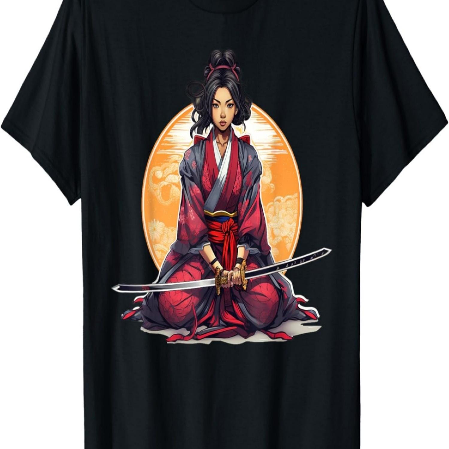 

Samurai Girl Vintage Retro Sakura Cherry Blossom T-Shirt(294) XXXXXL чорний