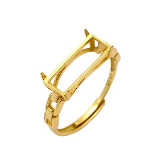 Gold-Plated S925 Sterling Silver Open Square Ring with Cutout Design - Women's Inlaid Setting Jewelry Accessory