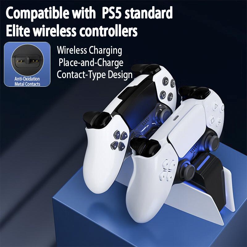 Dual Fast Charging Dock Station for PS5 Controllers, Plug & Play Contact Charger with LED Indicator Lights
