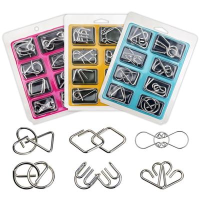 8 Adet/takım Metal Montessori Bulmaca Tel IQ Zihin Zeka Bulmacaları Çocuklar Yetişkinler Etkileşimli Oyun Rahatlatıcı Eğitici Oyuncaklar