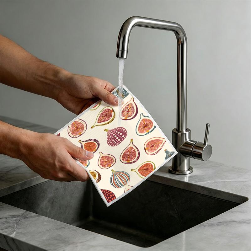 6PCS Cleaning Dishcloths Reusable Kitchen Dish Towels Vintage Fig Fruits Pattern Dishcloth Absorbent Lint Free Cloth Washable Duster Rags Tea Towels