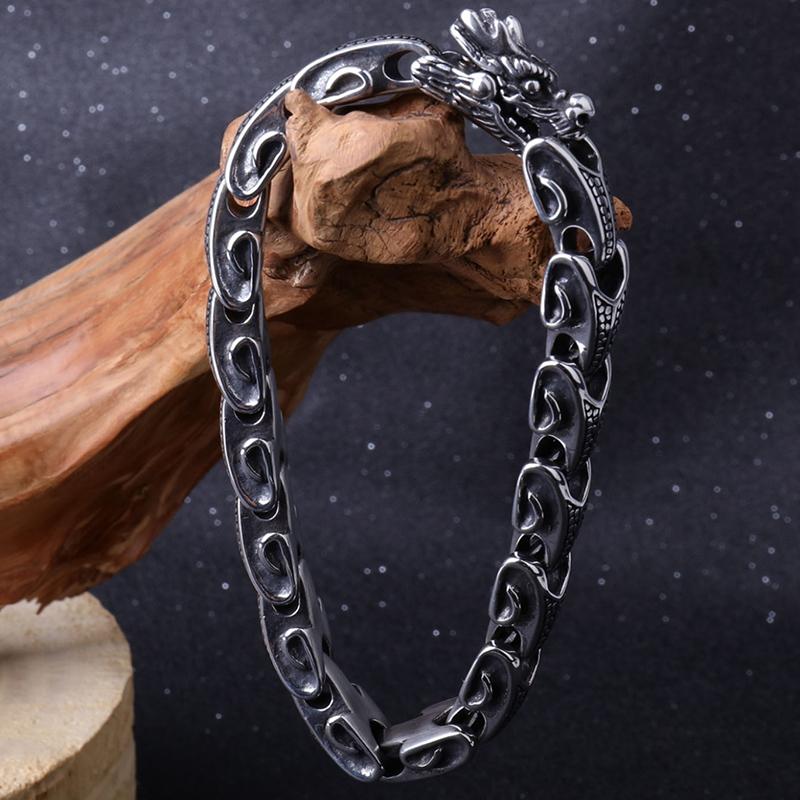 Gothic Stainless Steel Men's Dragon Head Chain Bracelets Vintage Chromme Bracelet Man Jewellery Gifts for Boyfriend Husband Him