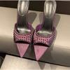 Fashion Fashionable Versatile High Heel Slippers Pointed Toe Rhinestone Decorated One-piece Strap Sandals Casual Elegant Ladies Shoes
