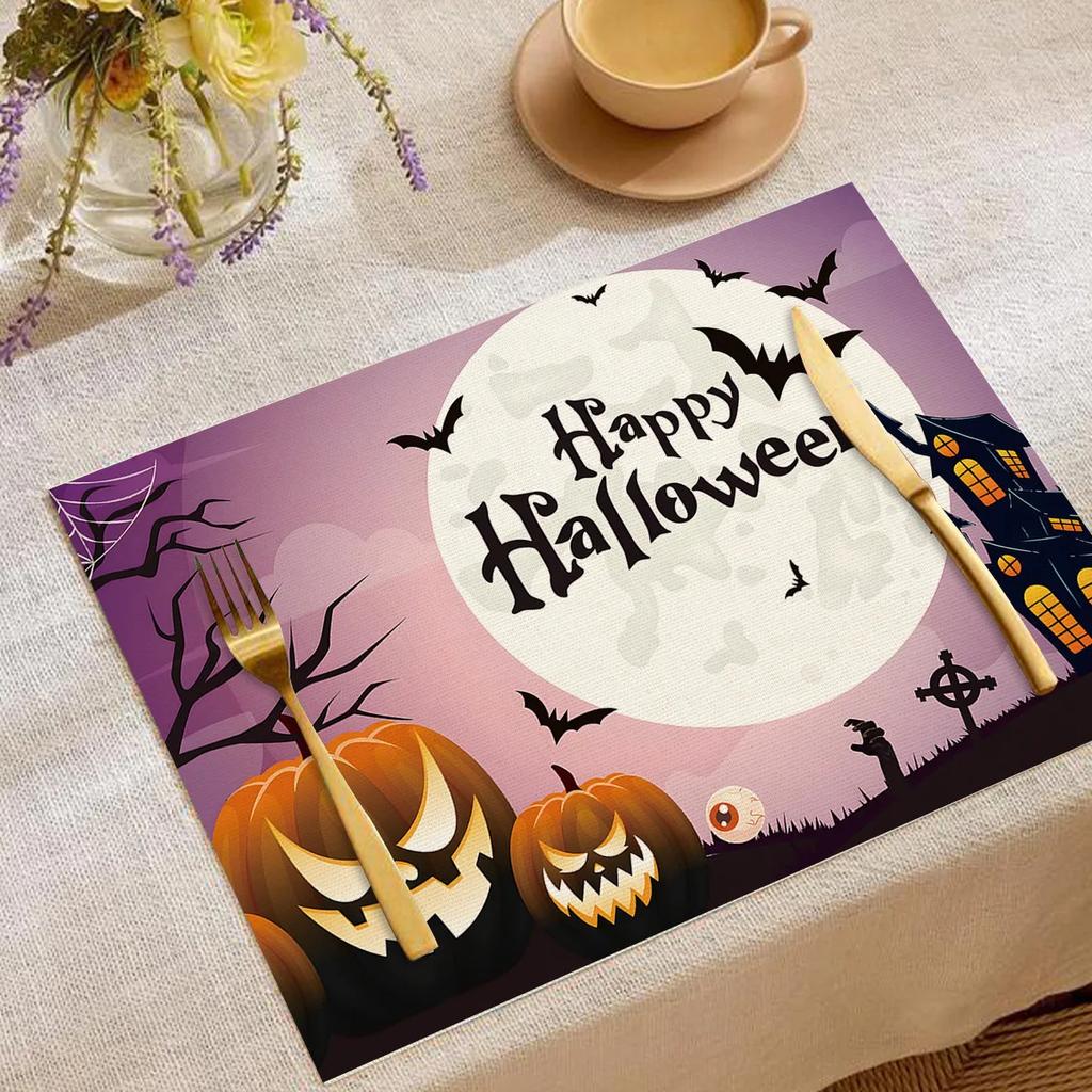 Halloween Heat-Resistant Placemats Festive Home Decor Kitchen Living Room Table Pads Durable Decorative Mats Party Supplies