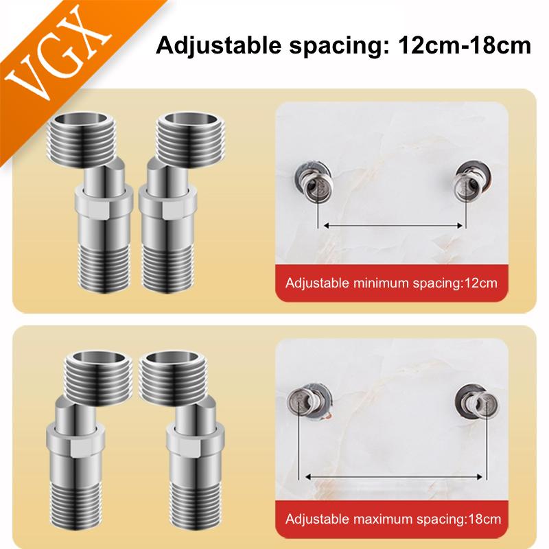 VGX Shower Extension Corner Telescopic Curved Feet 360 Degree Adjustable Shower Faucet Angled Adapter Bathroom Eccentric Screw